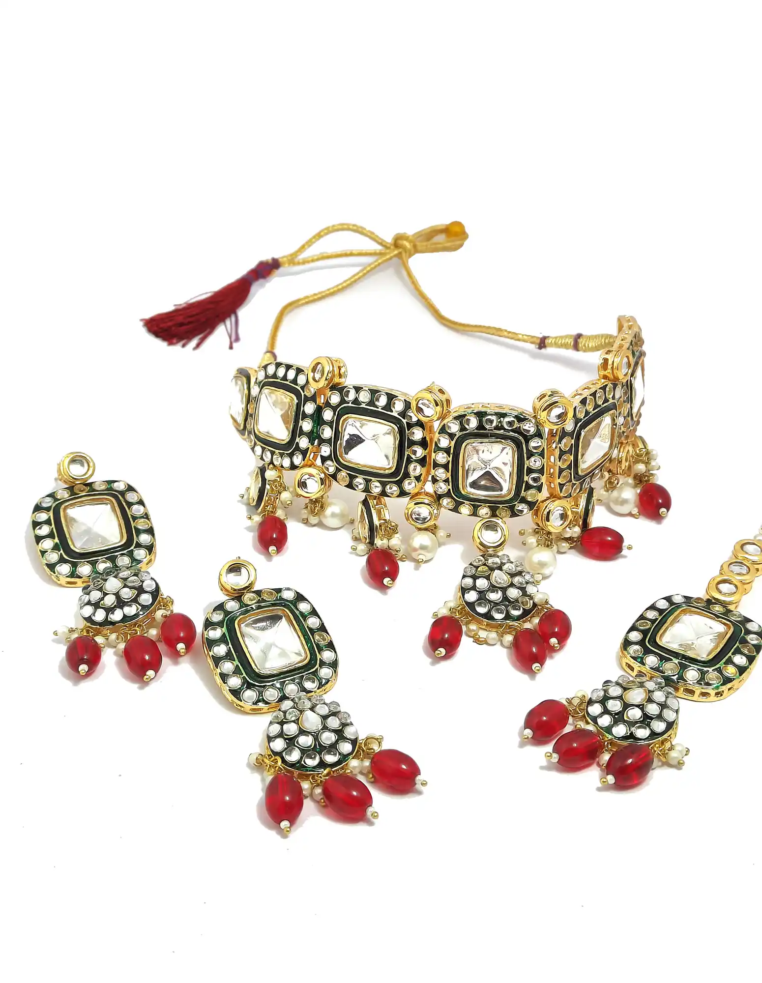 Kundan Polki Choker Neckalce Set - None Polki Choker Set - Image 4
