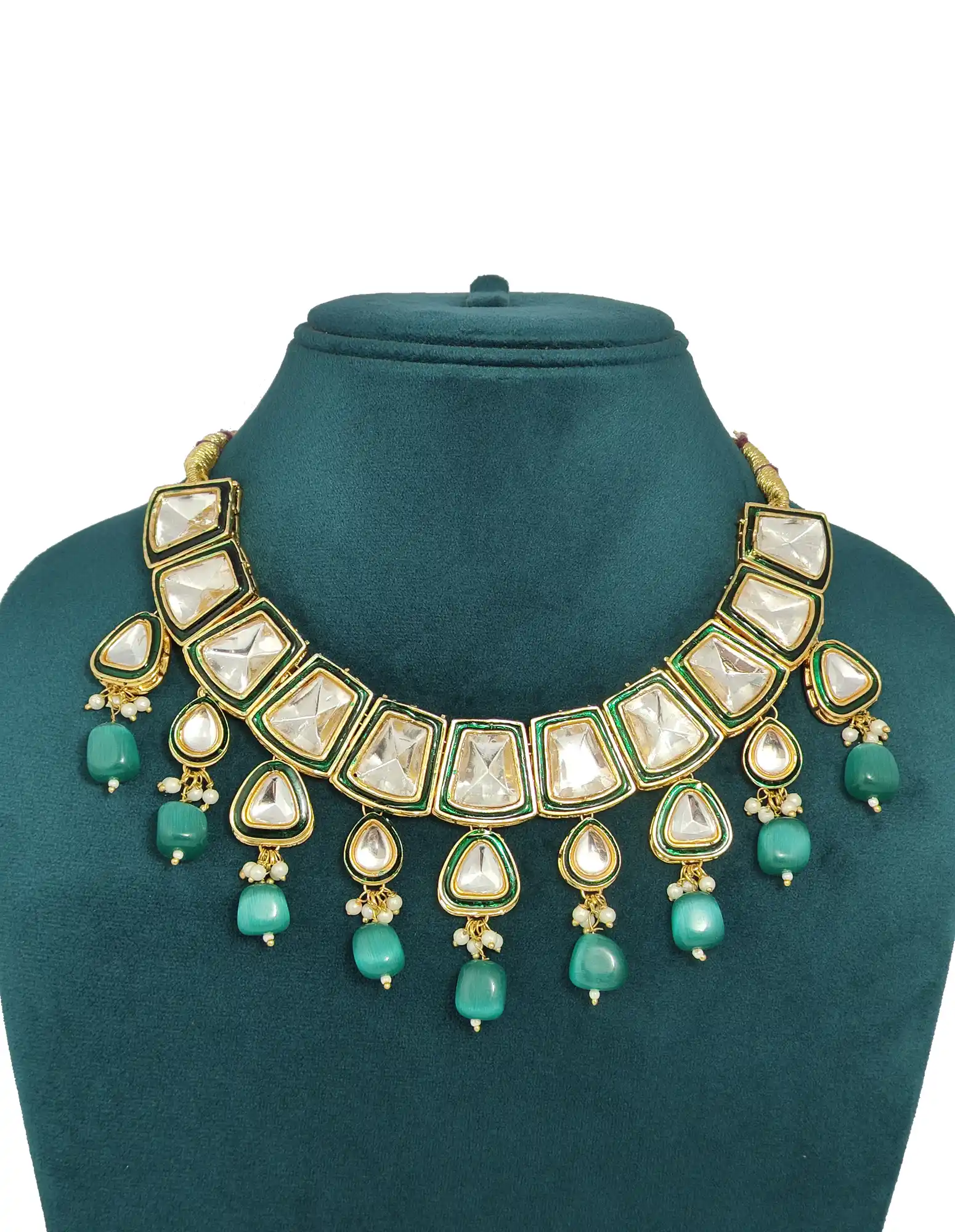 Green Beads Polki Kundan Studded Jew - None Kundan Jewellery - Image 3