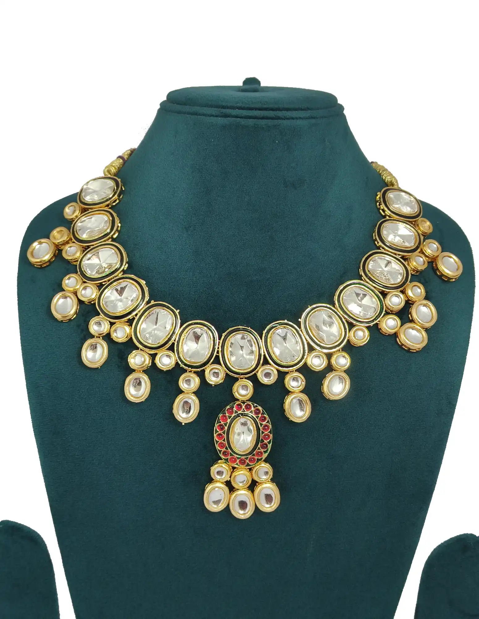 Designer Moissanite Polki Kundan Jewellery Set - None Designer Polki Kundan Neckalce Set - Image 3
