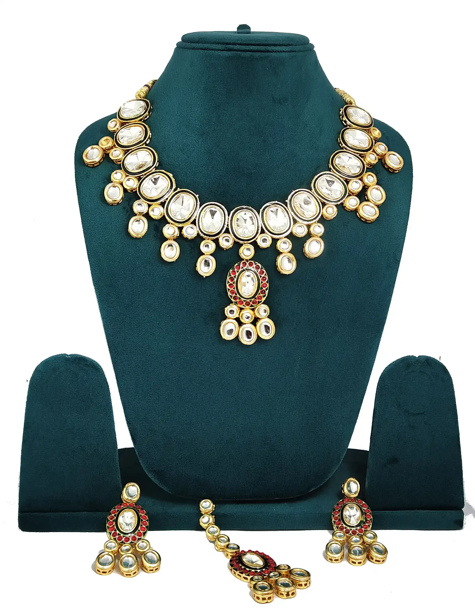 Designer Moissanite Polki Kundan Jewellery Set - None Designer Polki Kundan Neckalce Set - Image 4