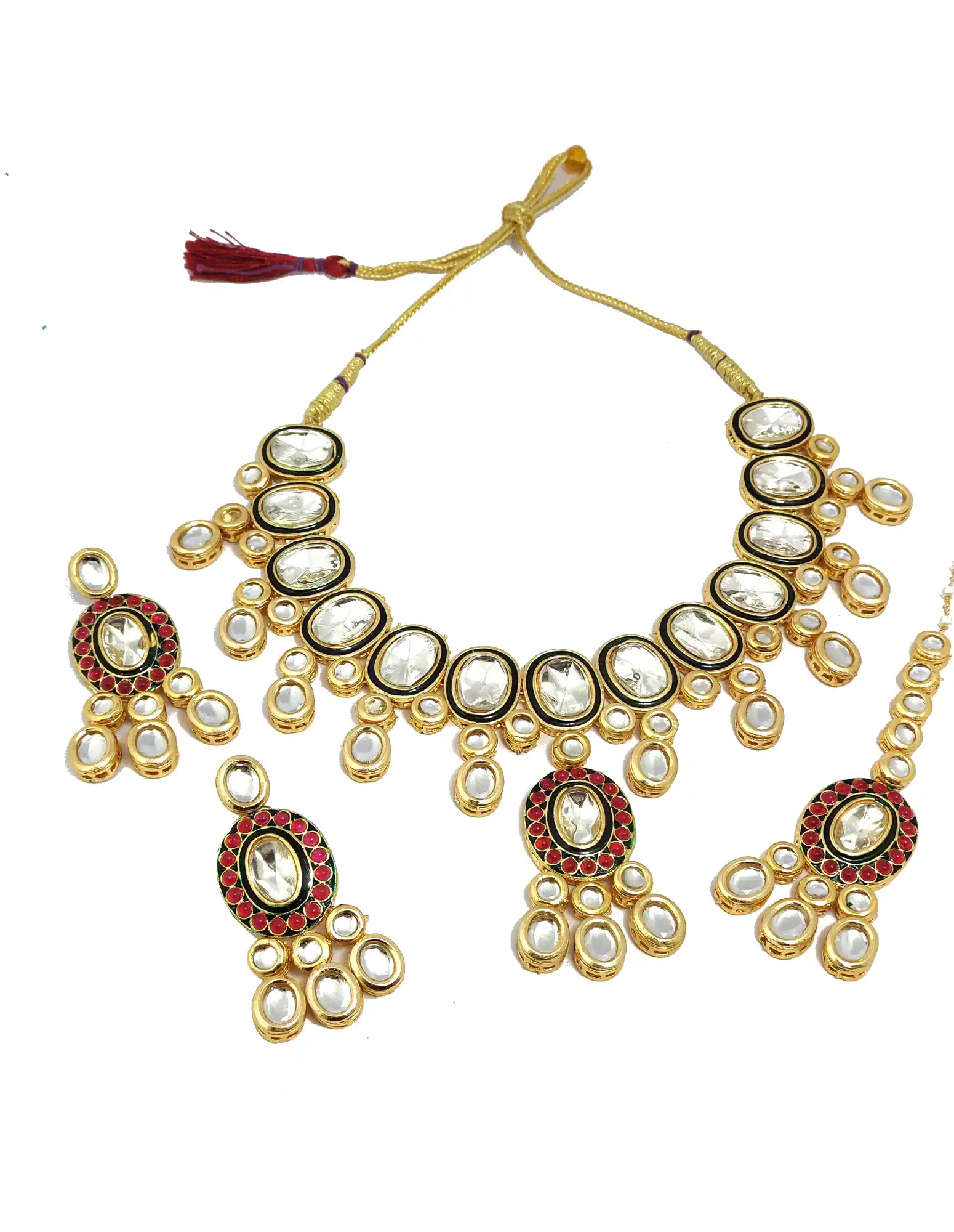 Designer Moissanite Polki Kundan Jewellery Set - None Designer Polki Kundan Neckalce Set - Image 5