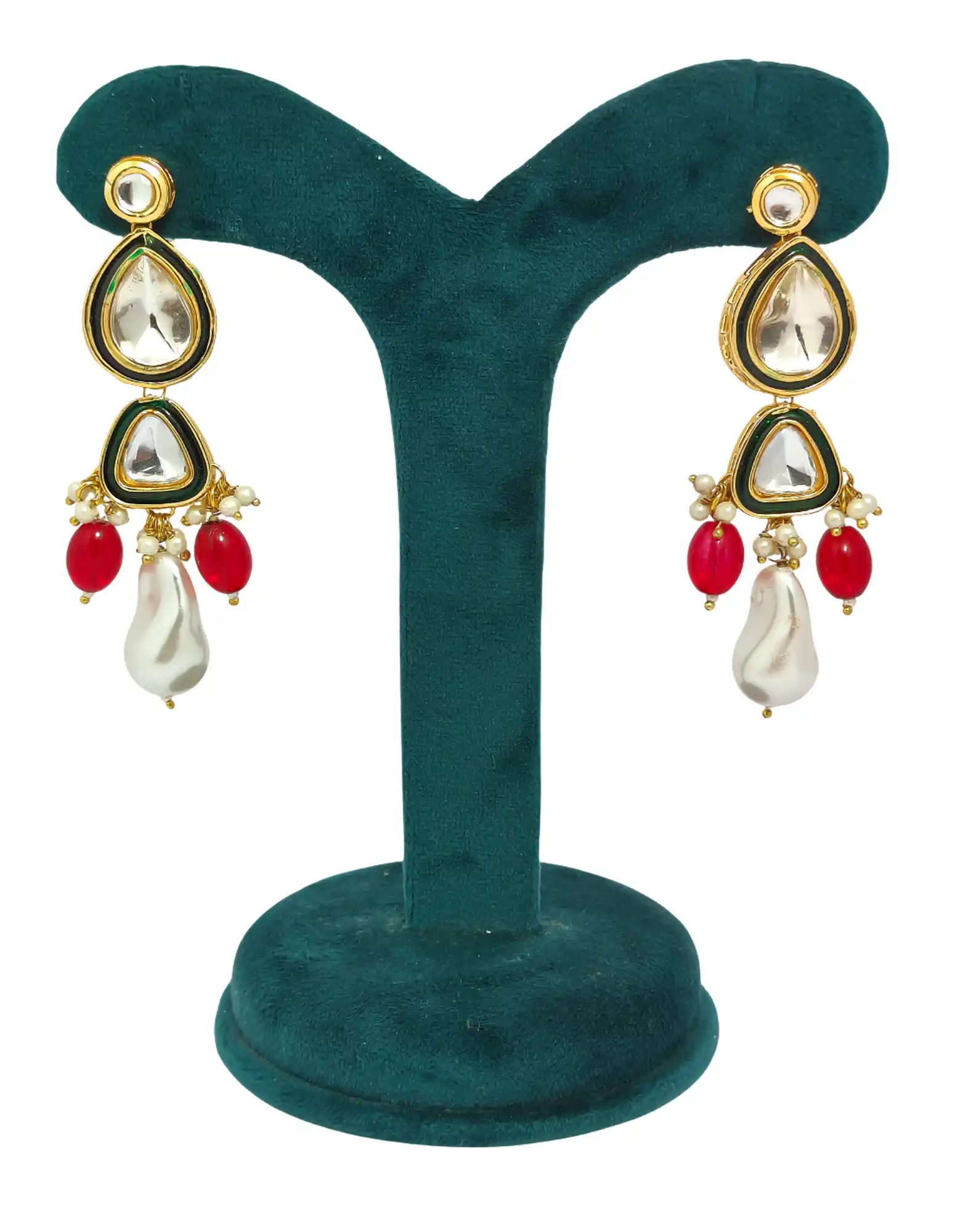 Earring of Designer Kundan Polki Necklace Set - None Designer Polki Set - Image 4