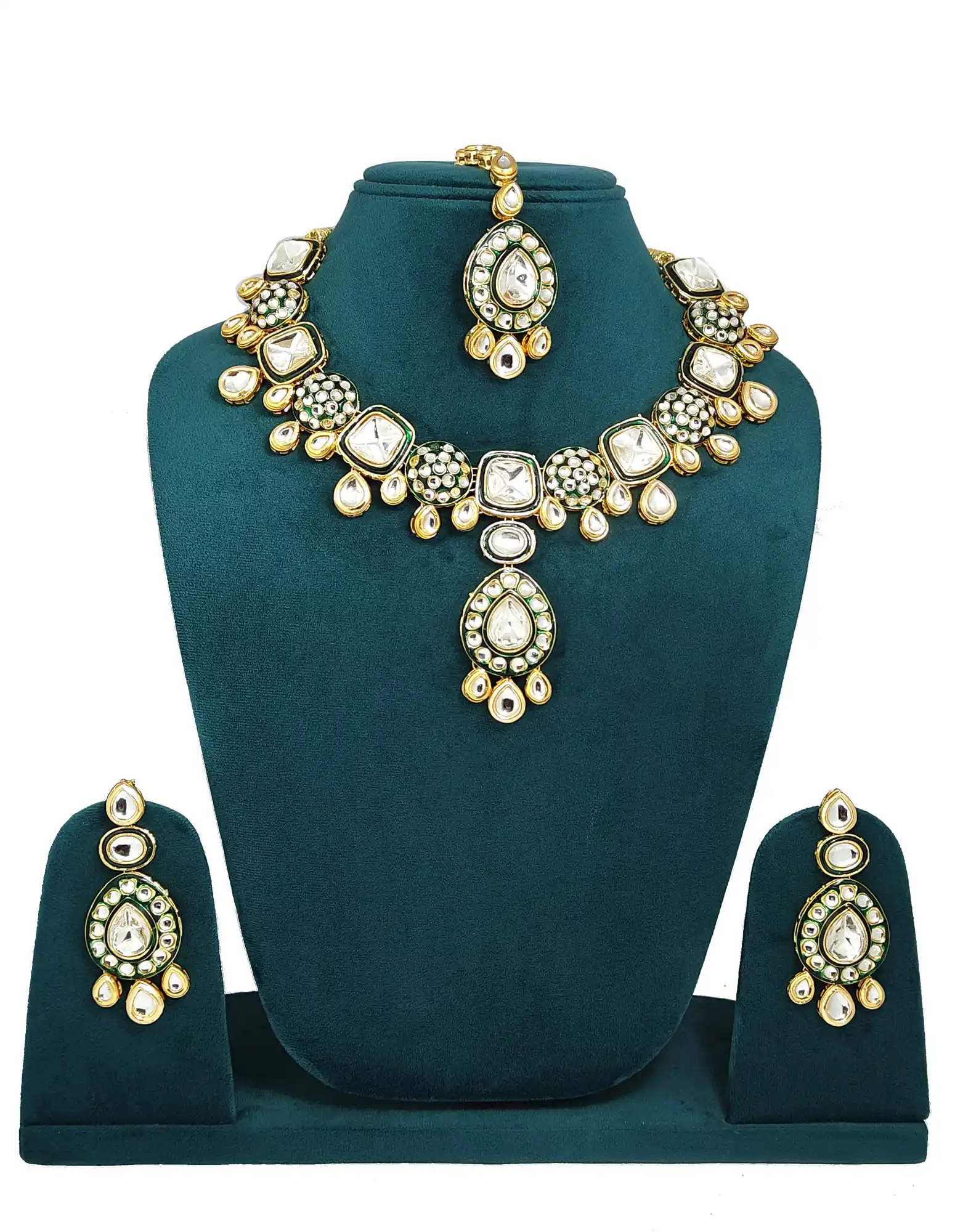 Drop Shape Kundan Polki Neckalce Set - None Polki Necklace Set - Image 1