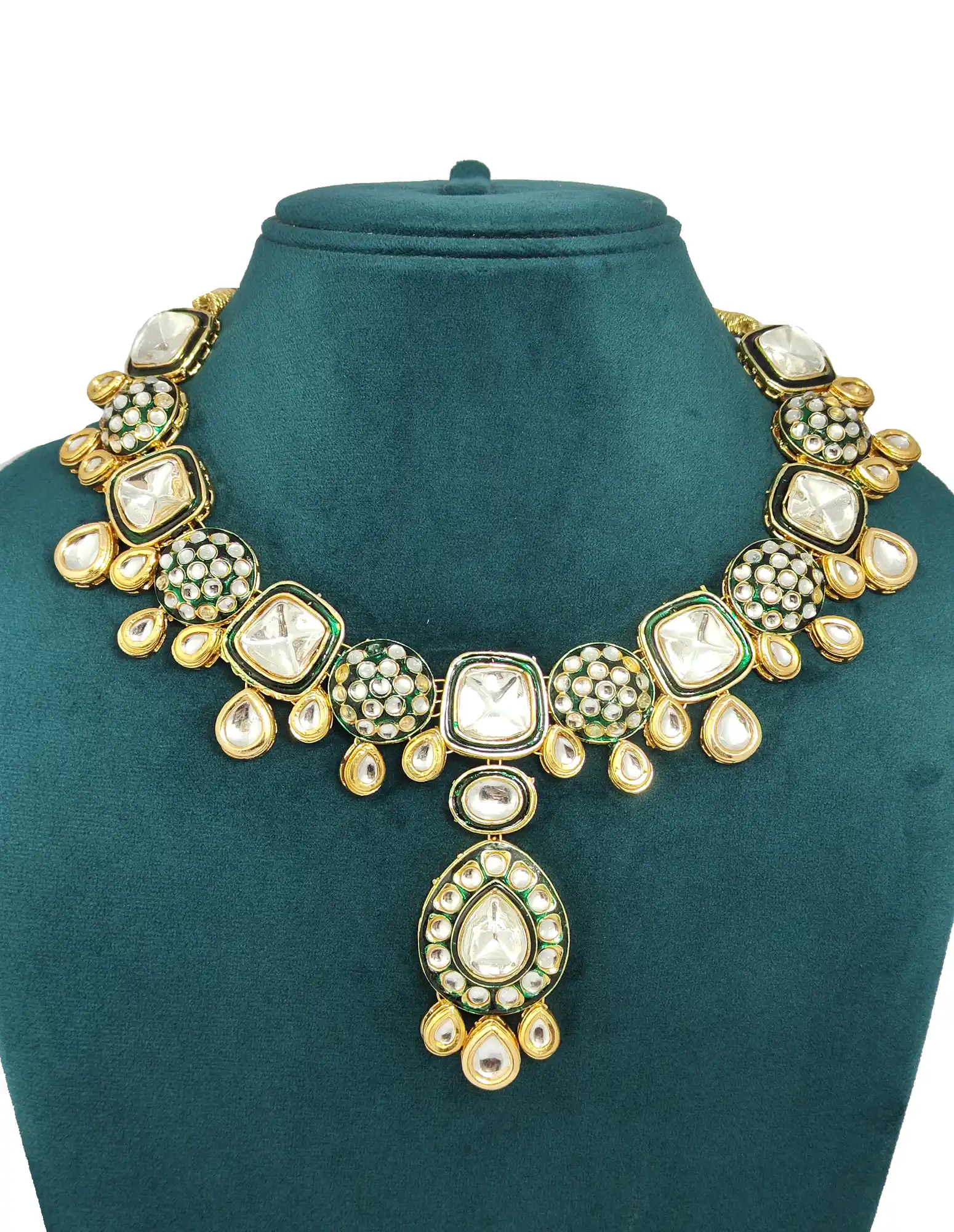 Drop Shape Kundan Polki Neckalce Set - None Polki Necklace Set - Image 2