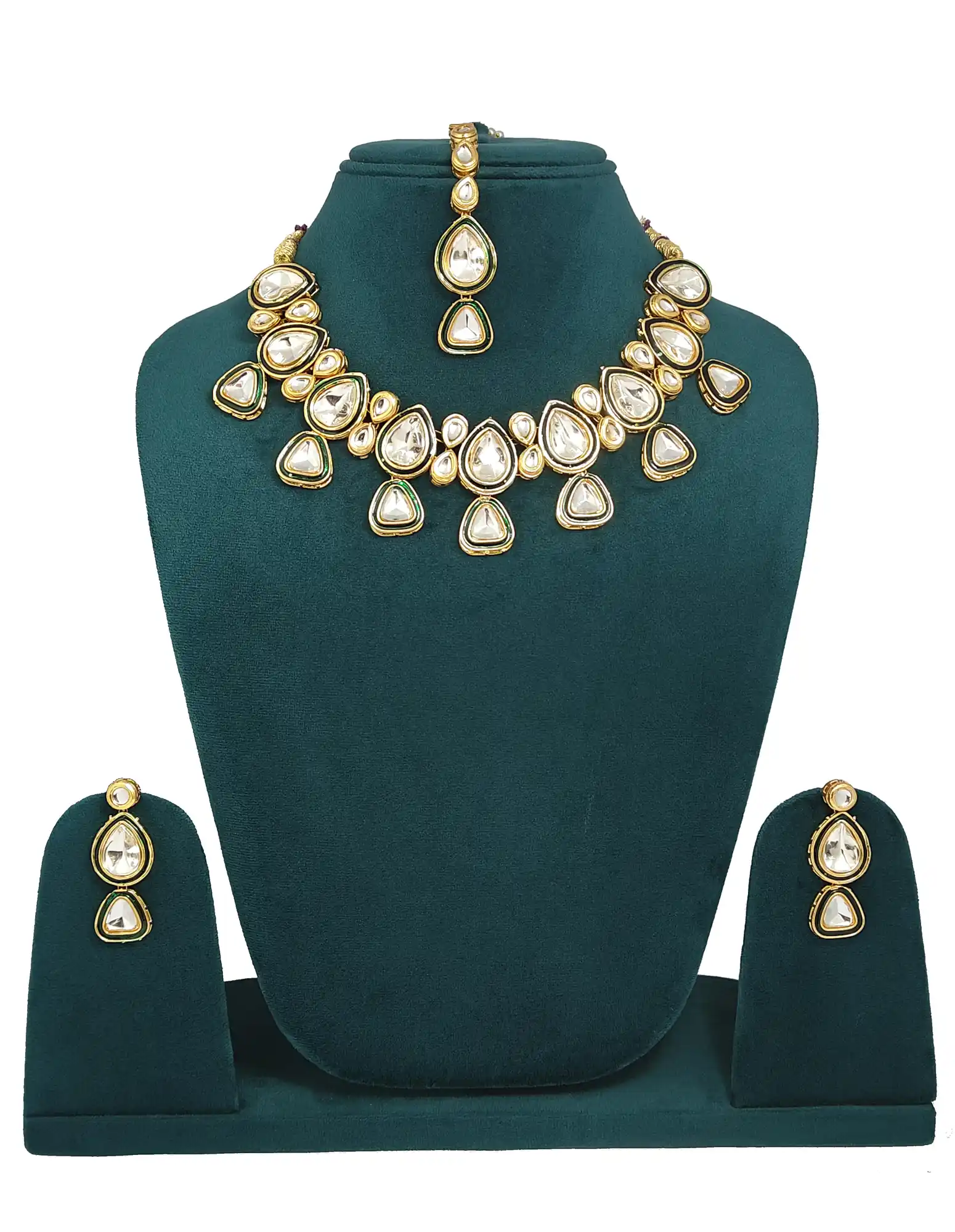 Polki Kundan Single Layer Necklace Set - None Polki Nundan Necklace Set - Image 1
