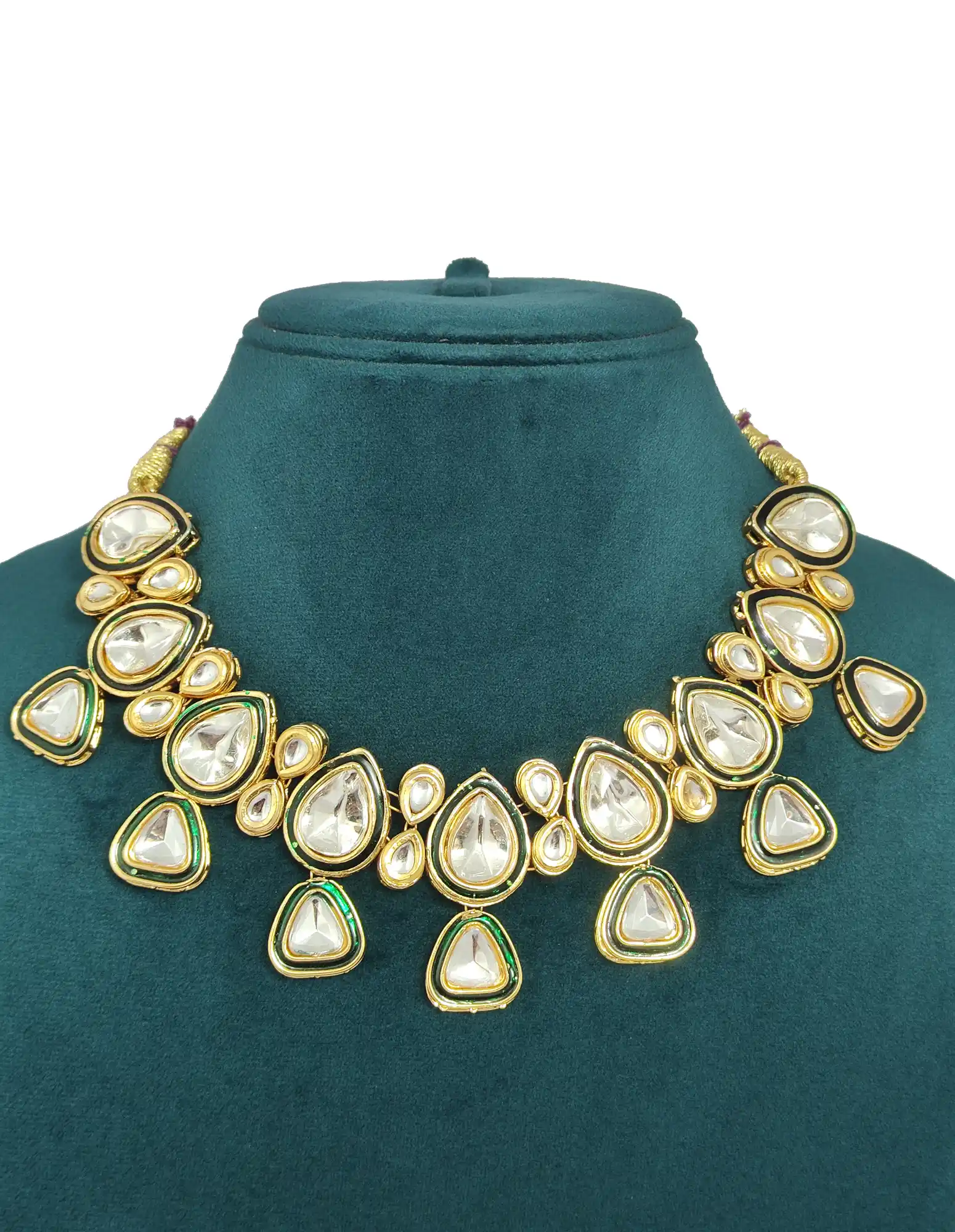 Polki Kundan Single Layer Necklace Set - None Polki Nundan Necklace Set - Image 2