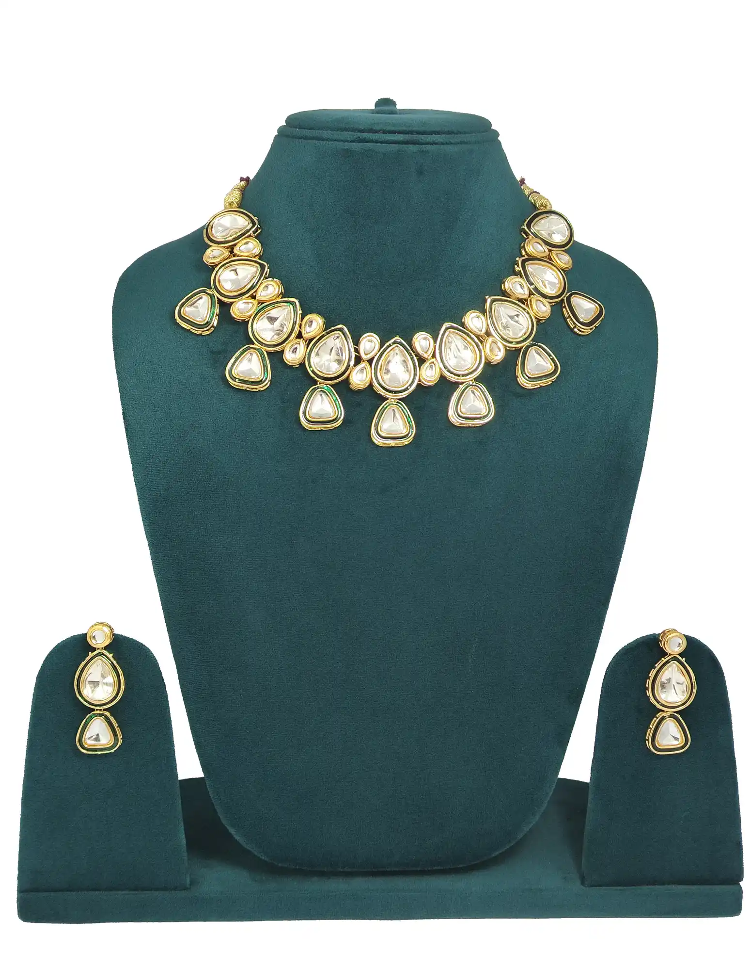 Polki Kundan Single Layer Necklace Set - None Polki Nundan Necklace Set - Image 3