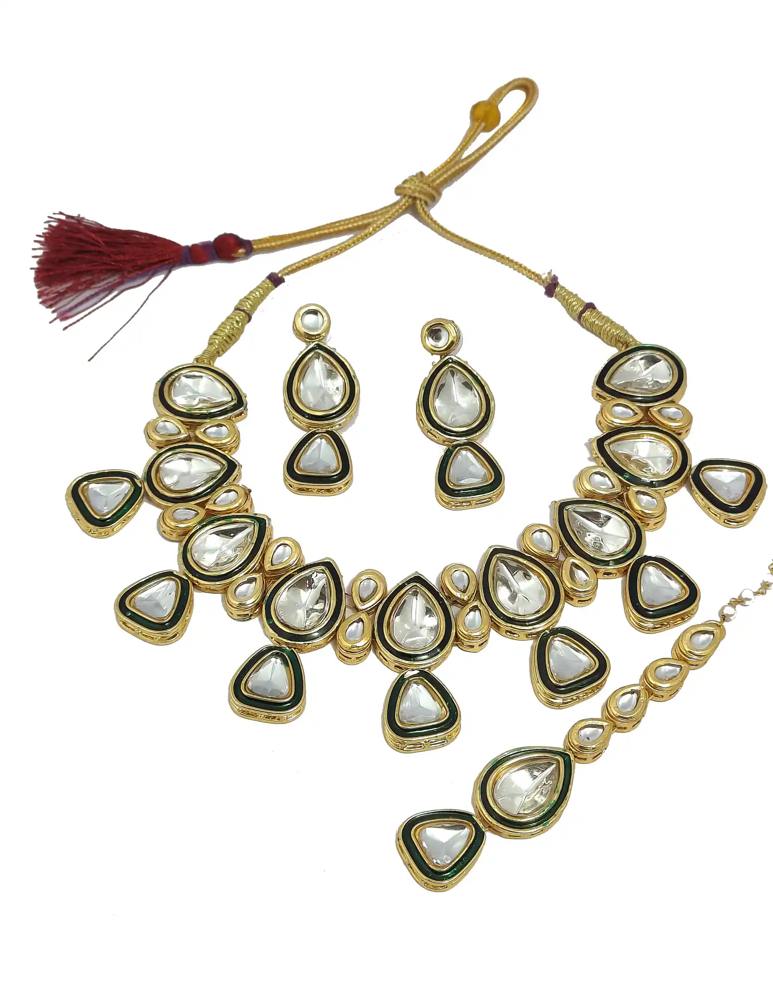 Polki Kundan Single Layer Necklace Set - None Polki Nundan Necklace Set - Image 4