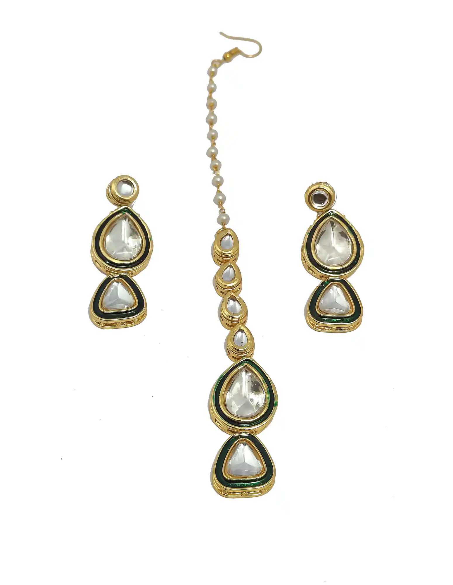 Polki Kundan Single Layer Necklace Set - None Polki Nundan Necklace Set - Image 5