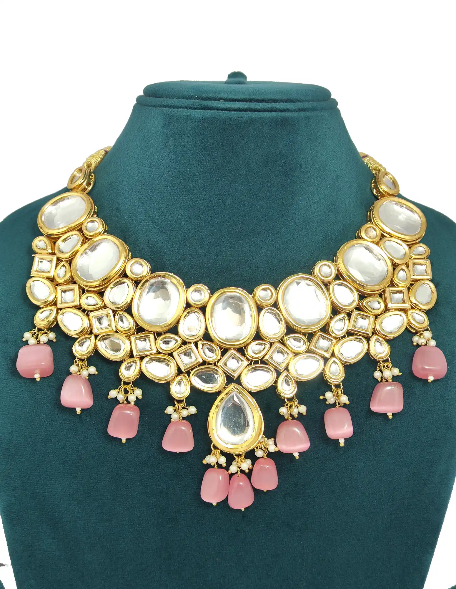 Big and Small Shape Kundan Meenakari Neckalce Set - Light Pink - None Meenakari Kundan Neckalce Set - Image 2