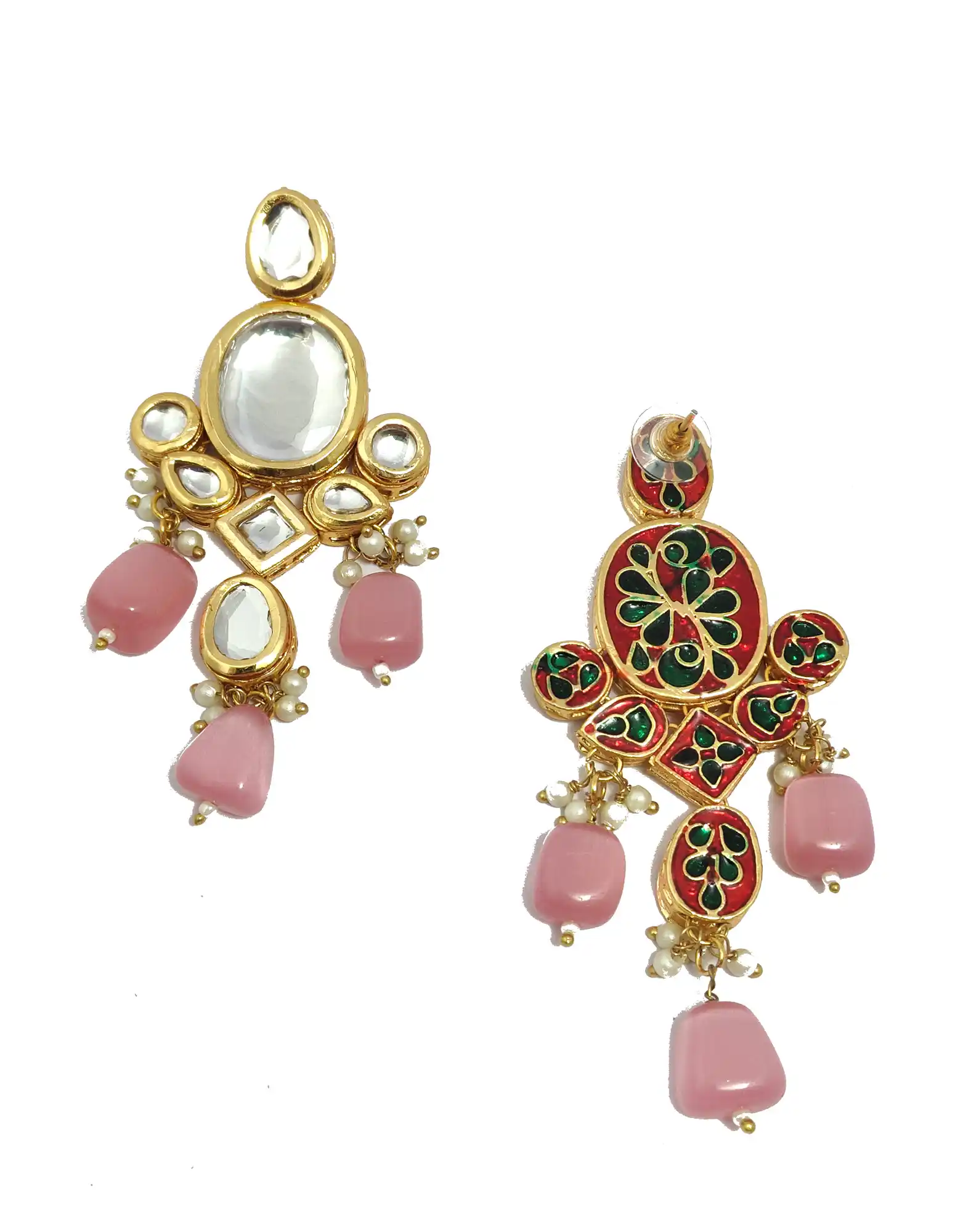 Big and Small Shape Kundan Meenakari Neckalce Set - Light Pink - None Meenakari Kundan Neckalce Set - Image 6