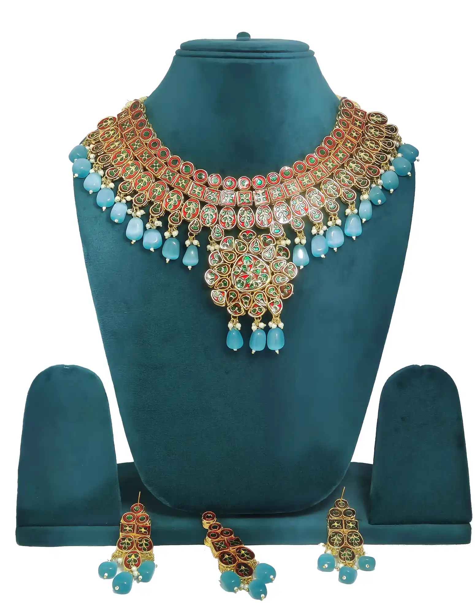 Royal Kundan Bridal Necklace Set - Light Blue - None Royal Kundan Necklace - Image 2