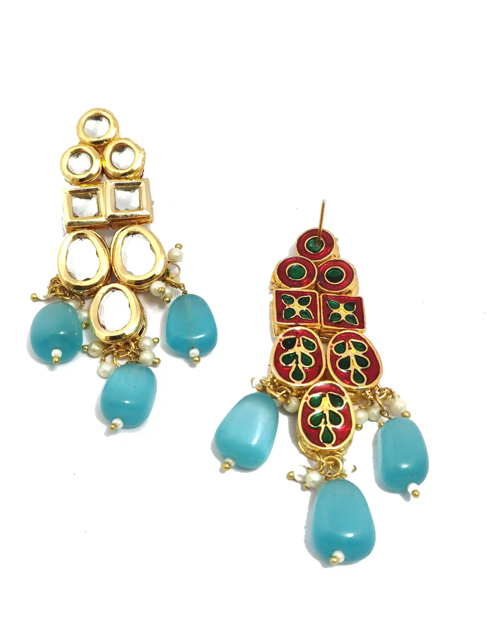 Royal Kundan Bridal Necklace Set - Light Blue - None Royal Kundan Necklace - Image 7