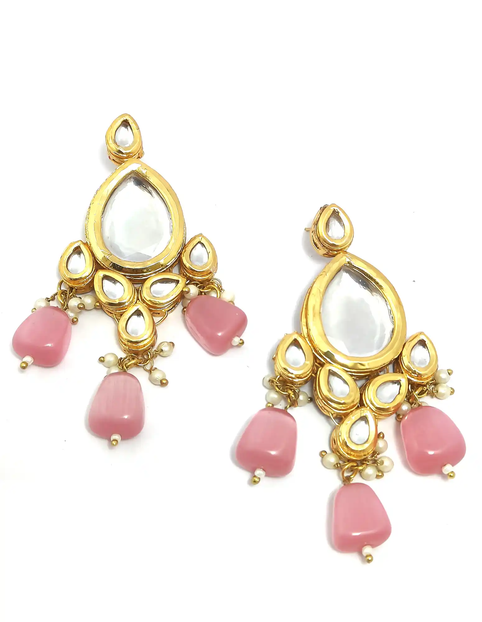 Simple Kundan Neckalce Set - Light Pink - None Kundan Necklace Set - Image 4