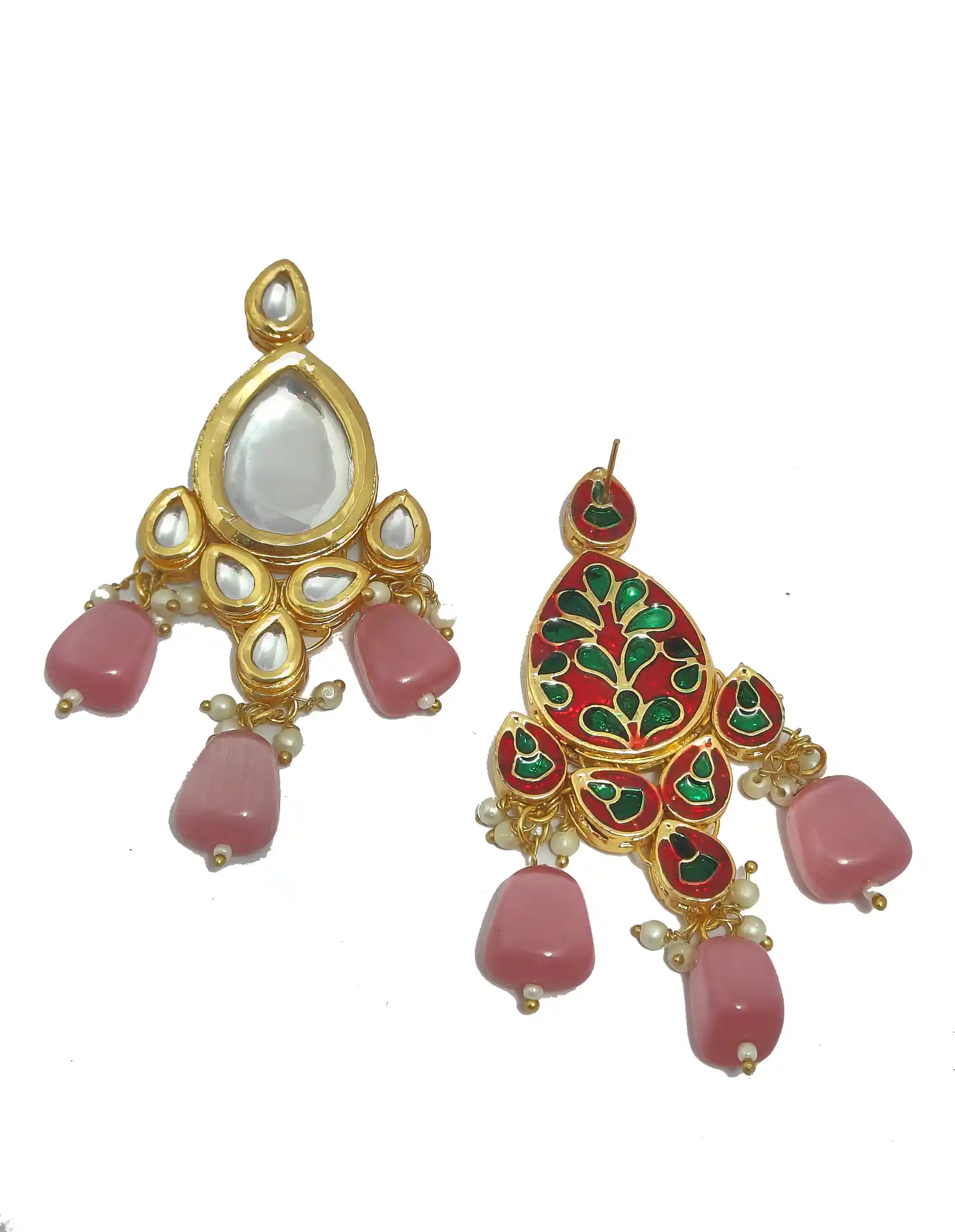Simple Kundan Neckalce Set - Light Pink - None Kundan Necklace Set - Image 5