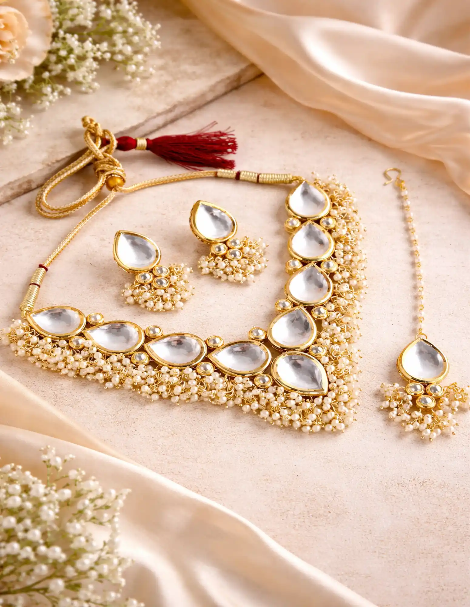 Gold-Plated Kundan Studded Jewellery Set - for jewellery making