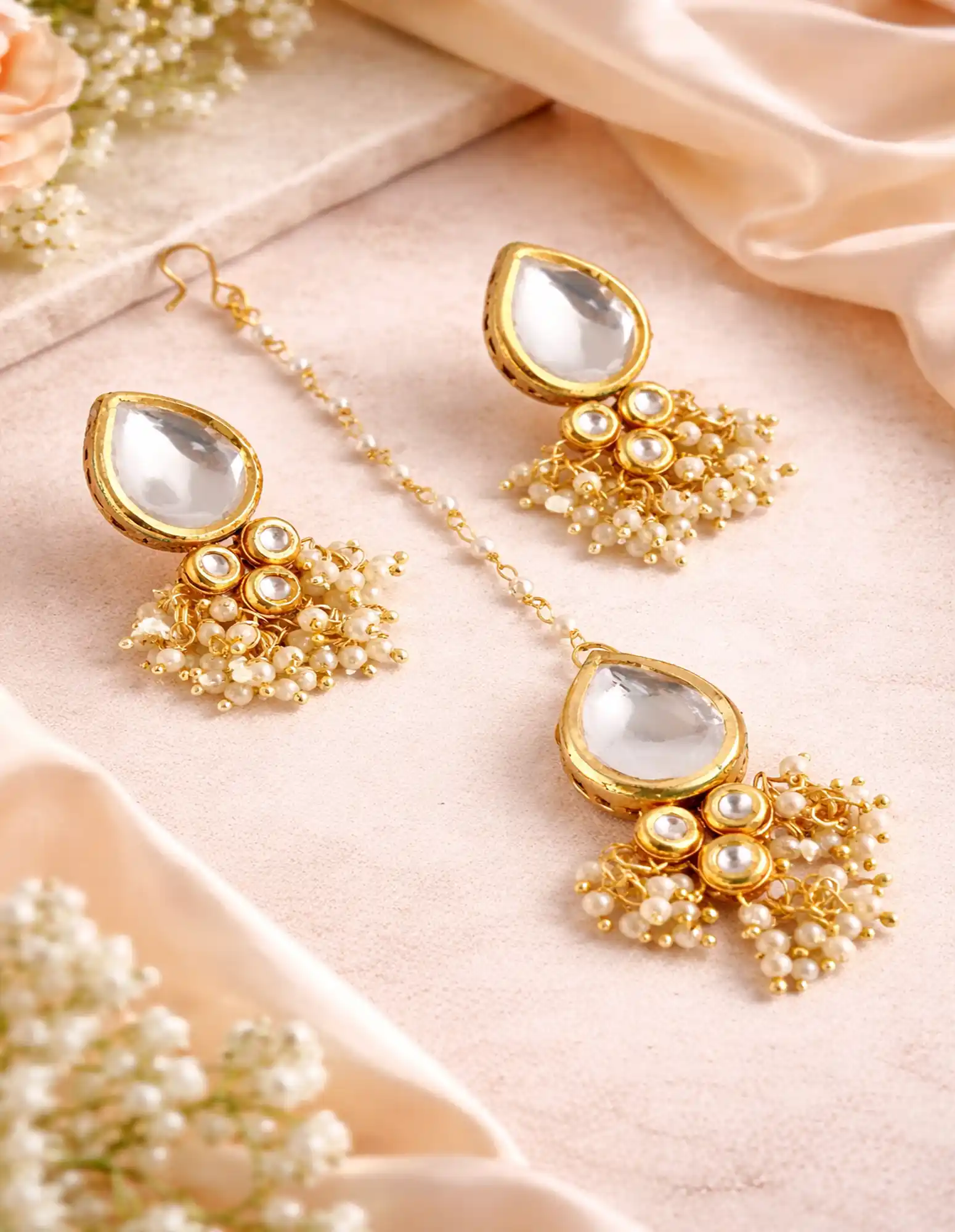 Earrings and Manag tikka of Kundan Neckalce Set - for jewellery making
