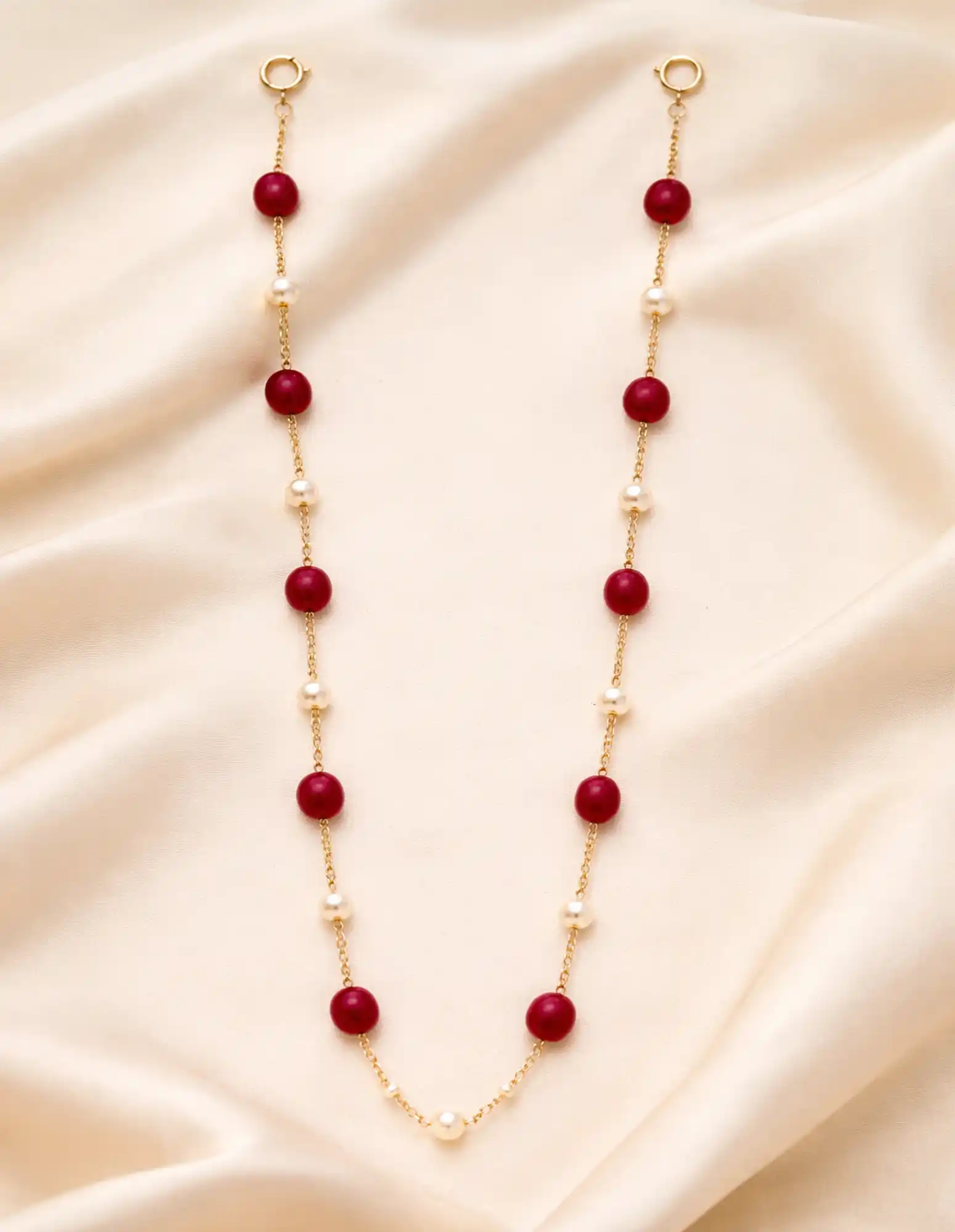 Red  White Tumble Stone and Pearl Mask Chain - None Women Mask Chain - Image 1