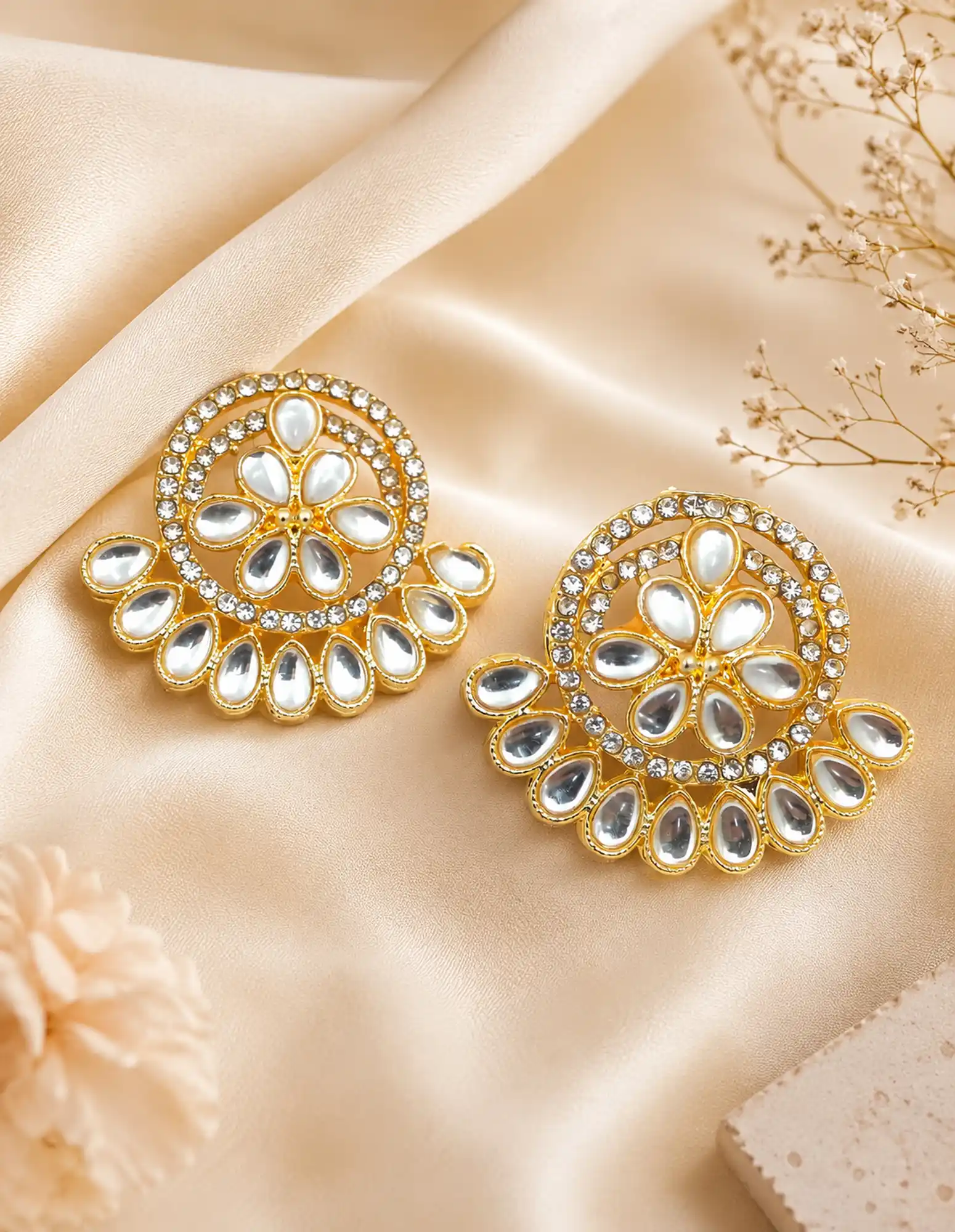 Gold Plated White American Diamond Stud Earrings - for jewellery making